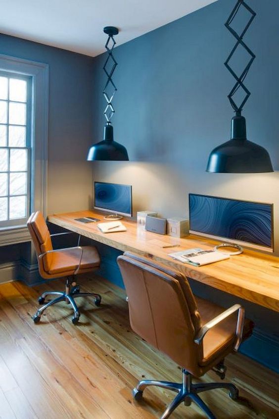Double desk Inspiring office space large pendant light