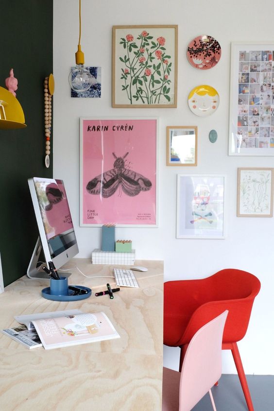 Red and pink office space wall art